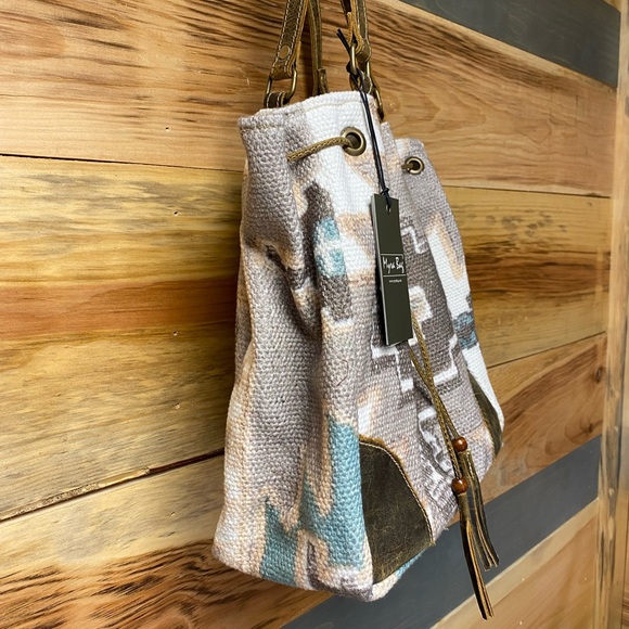 NWT Myra Bag Leather and Patterned Fabric Bucket Bag. - Picture 10 of 13